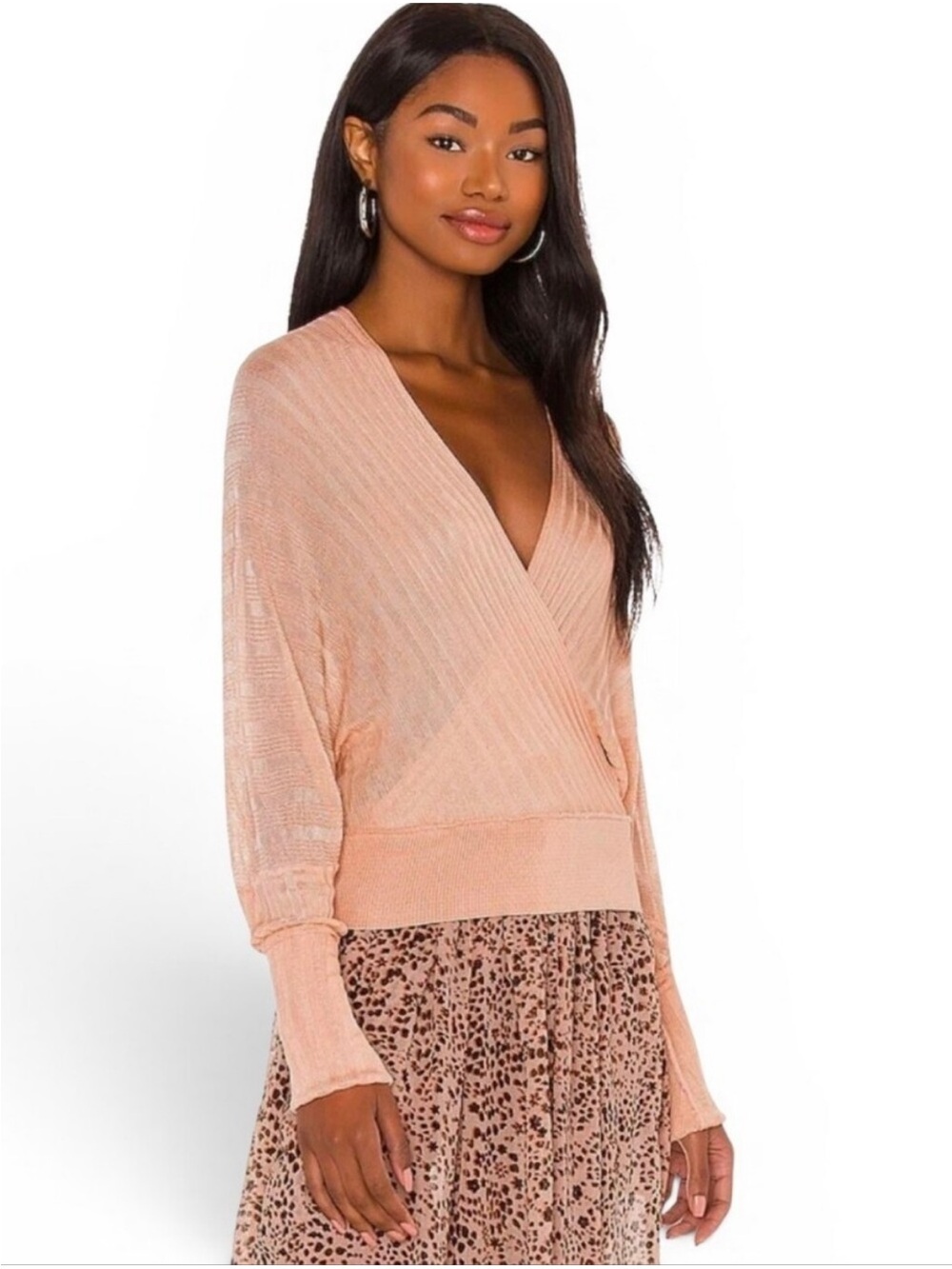 Free People Peach Ribbed Wrap Crop Top